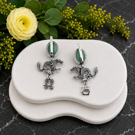 Серебряные серьги Драконы  